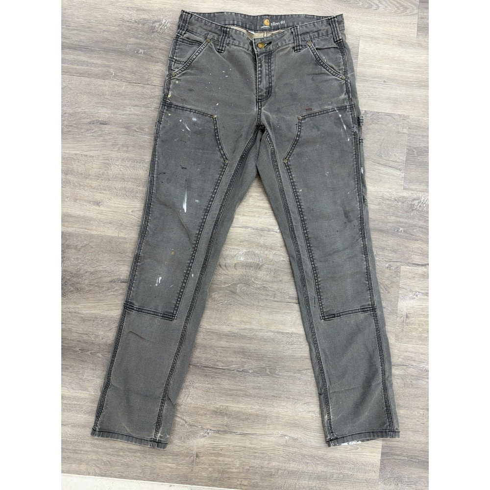 Carhartt Slim Fit Womens Double Knee Carpenter Jeans 4 Gray Thrashed Distressed